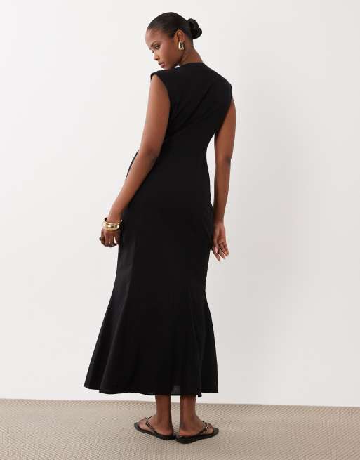 ASOS DESIGN square neck button down midi sundress in black , 4 of 4