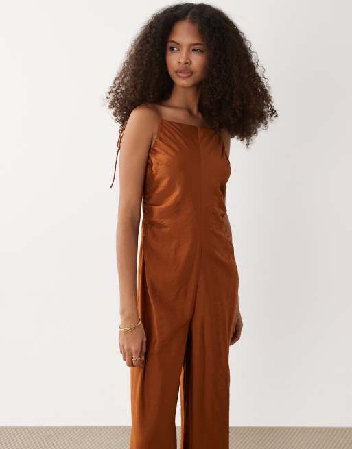 ASOS DESIGN square neck cami jumpsuit in rust, 2 of 4