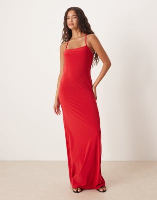 Asos Design Square Neck Cami Maxi Dress With Cowl Back Insert In Red