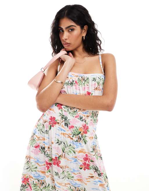 ASOS DESIGN square neck cami shirred bodice maxi dress in hawaiian print ASOS
