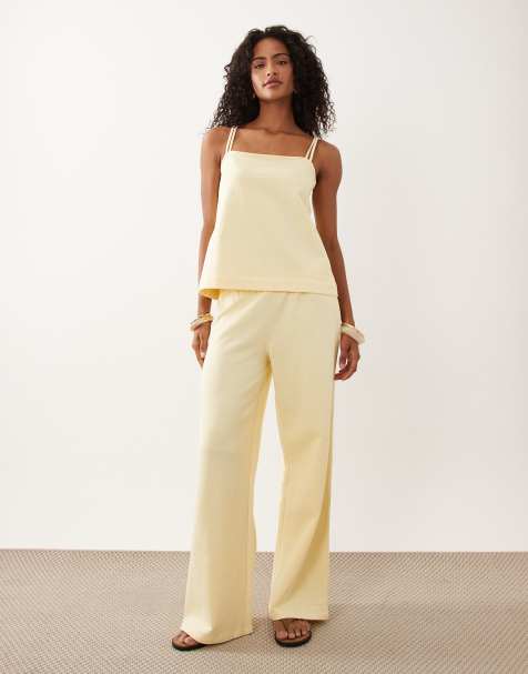 ASOS DESIGN square neck cami top co-ord with back button detail in buttermilk yellow - view 1