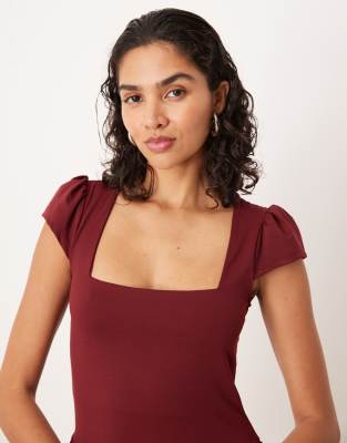 Asos Design Square Neck Cap Sleeve Maxi Dress In Red