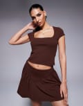 [ASOS DESIGN] ASOS DESIGN square neck cap sleeve top in chocolate (part of a set)-Brown XS Chocolate