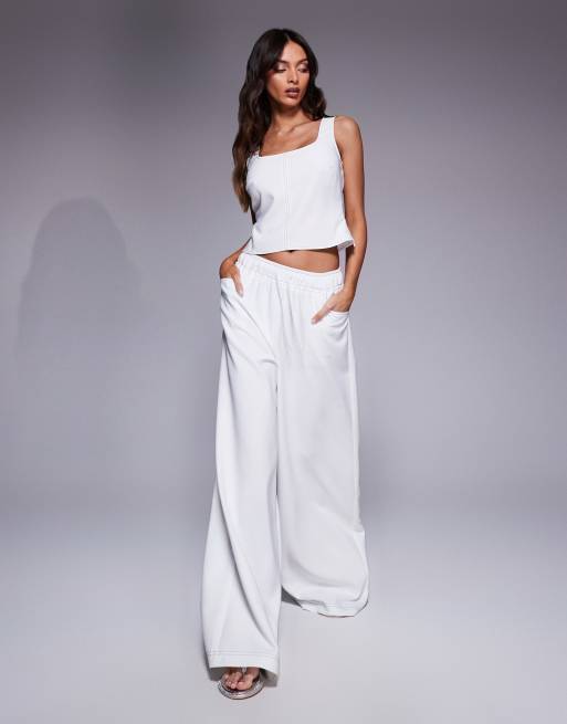 ASOS DESIGN square neck contrast stitching top in white - part of a set, 2 of 4