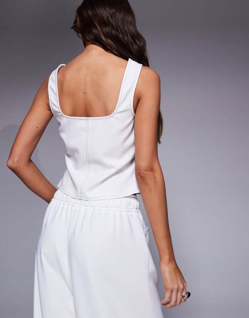 ASOS DESIGN square neck contrast stitching top in white - part of a set, 4 of 4