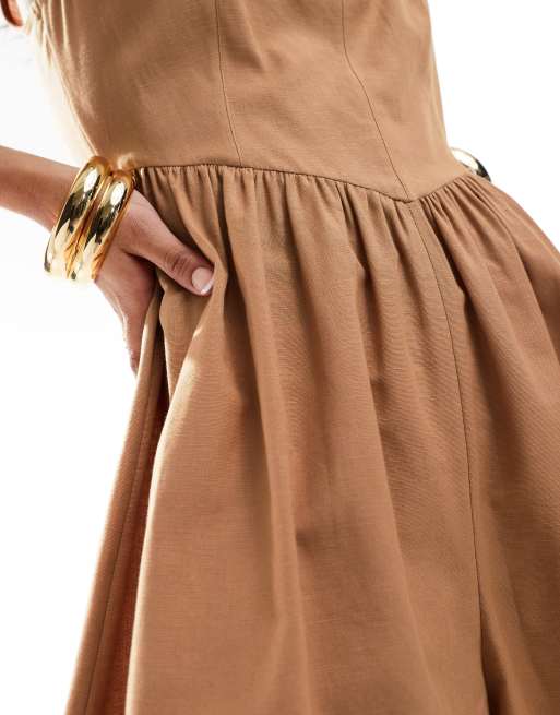 ASOS DESIGN square neck corset playsuit in taupe, 2 of 4