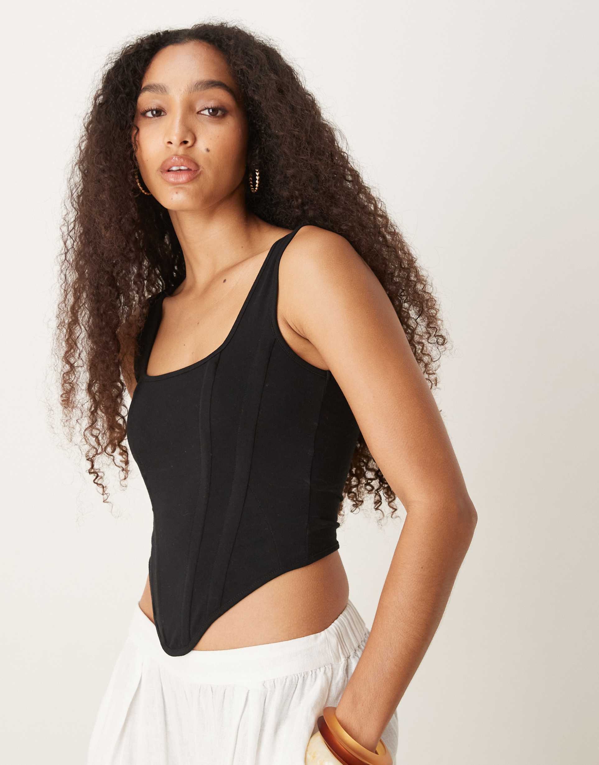 asos design square neck corset top in black