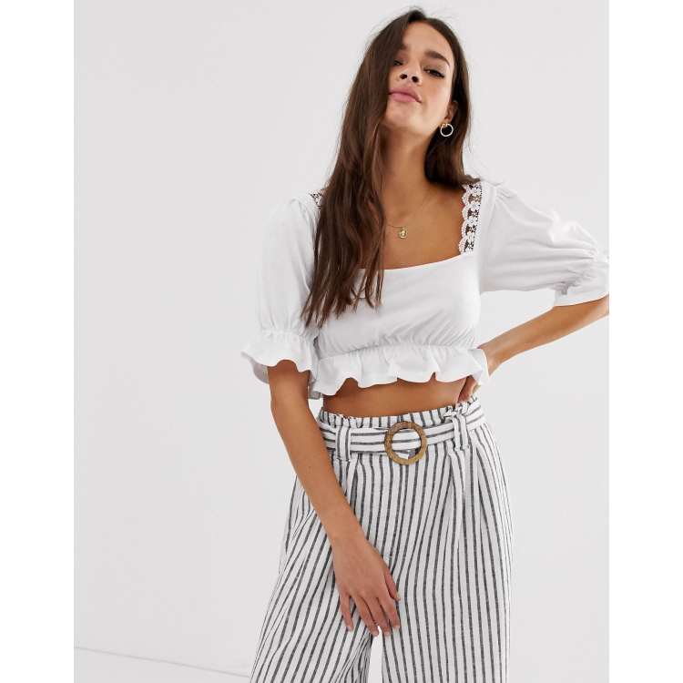 ASOS DESIGN square neck crop top with lace trim