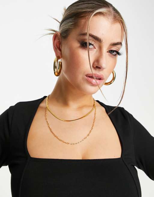 ASOS DESIGN square neck crop top with seam detail in black, 2 of 4