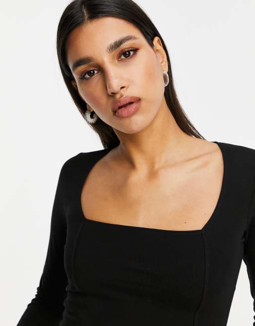 ASOS DESIGN square neck crop top with seam detail in black, 3 of 4