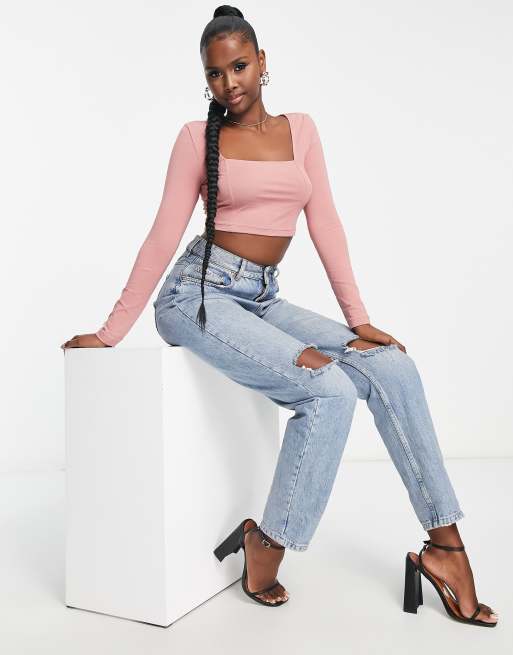 ASOS DESIGN Fuller Bust square neck crop top with seam detail in