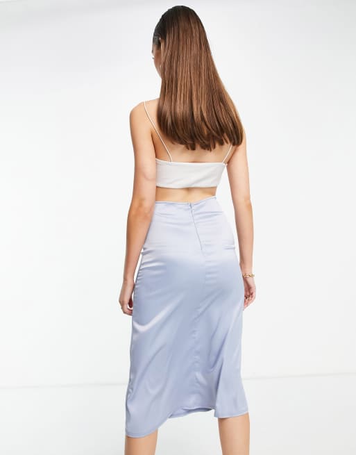 ASOS DESIGN square neck cut out satin cami midi dress in silver pale blue ASOS