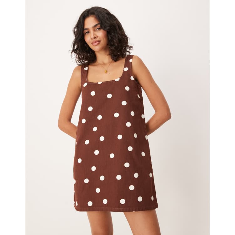 women brown polka dot dress MINKPINK Chocolate Brown Polka Dot Cedar Bias Mini Dress