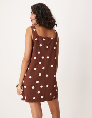 Asos Design Square Neck Denim Mini Dress In Brown