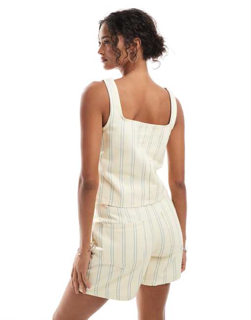 ASOS DESIGN square neck denim top in buttermilk stripe, 3 of 4