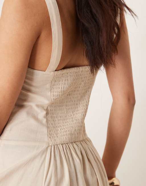 ASOS DESIGN square neck dropped waist midi dress in oatmeal
