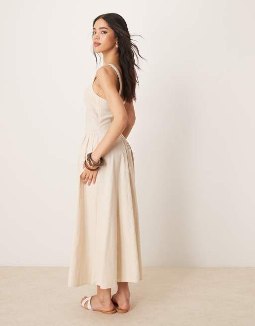ASOS DESIGN square neck dropped waist midi dress in oatmeal