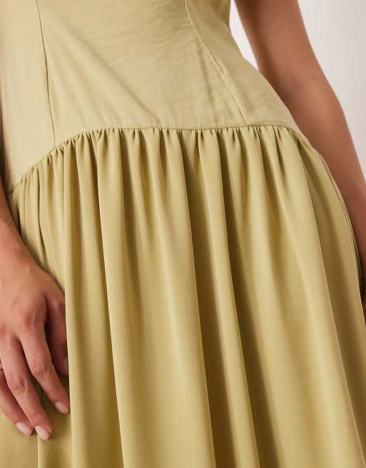 ASOS DESIGN square neck dropped waist midi dress in olive