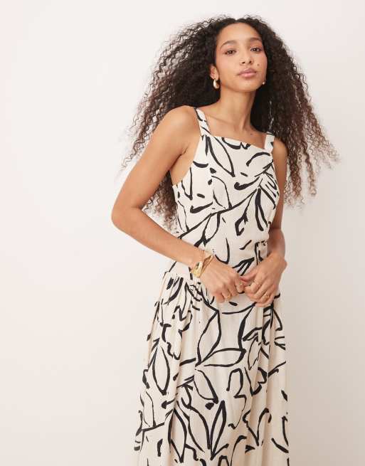 ASOS DESIGN square neck dropped waist midi sundress in neutral floral print , 3 of 4