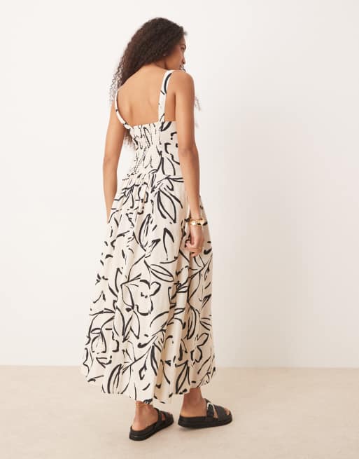ASOS DESIGN square neck dropped waist midi sundress in neutral floral print , 4 of 4
