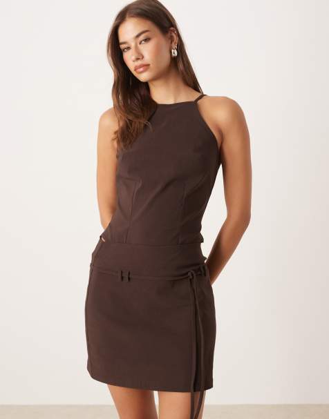 ASOS DESIGN square neck fitted bodysuit in chocolate - view 1