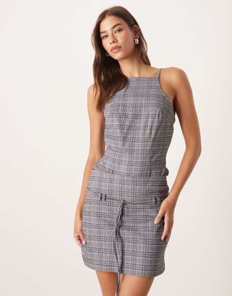 ASOS DESIGN square neck fitted bodysuit in mono check - view 1