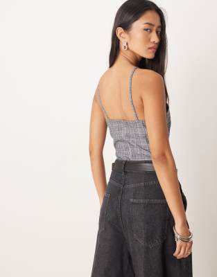 Asos Design Square Neck Fitted Bodysuit In Multi
