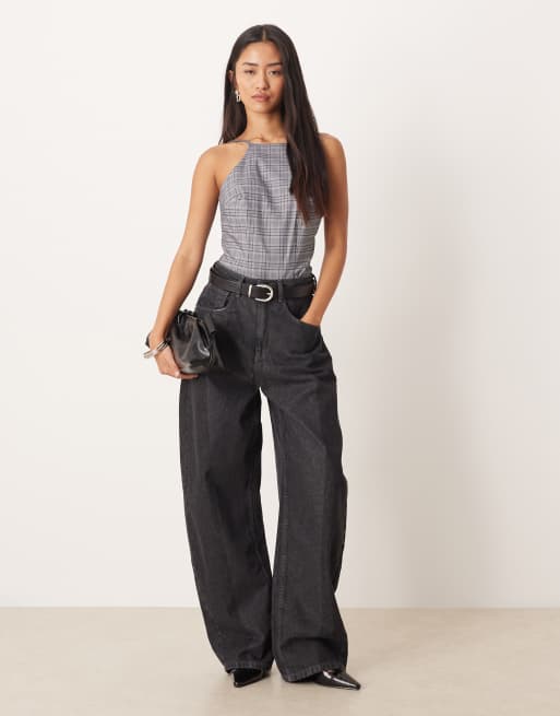 ASOS DESIGN square neck fitted bodysuit in mono plaid, 3 of 4