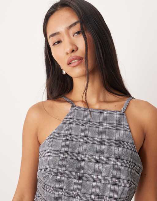 ASOS DESIGN square neck fitted bodysuit in mono plaid, 4 of 4