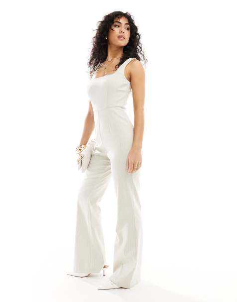 Pretty Lavish tie waist knitted wide leg jumpsuit in taupe