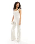 [ASOS DESIGN] ASOS DESIGN square neck flare leg tailored jumpsuit in stone stripe-Multi 16 Stone Stripe