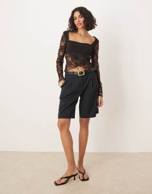 ASOS DESIGN SQUARE NECK FLARED SLEEVE LAYERED LACE TOP 