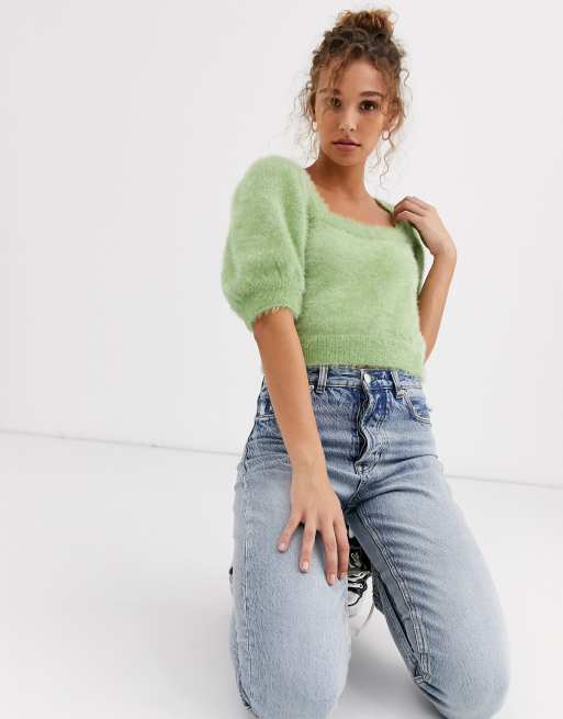 Short sleeve sale fluffy jumper