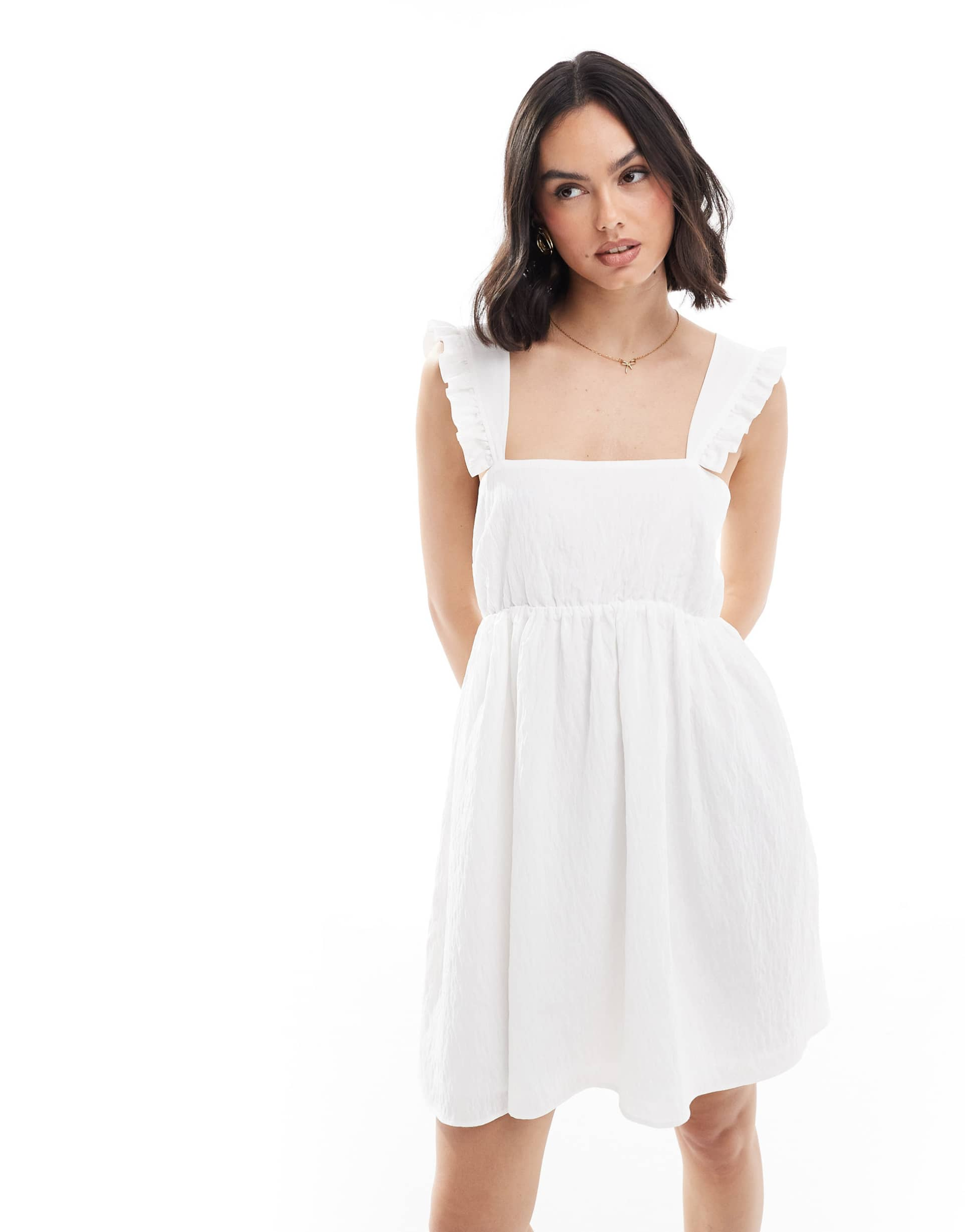 asos design square neck frill sleeve cami dress in ivory