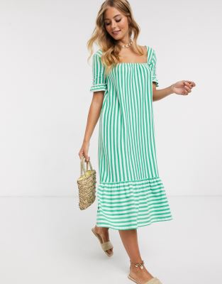 green stripe midi dress