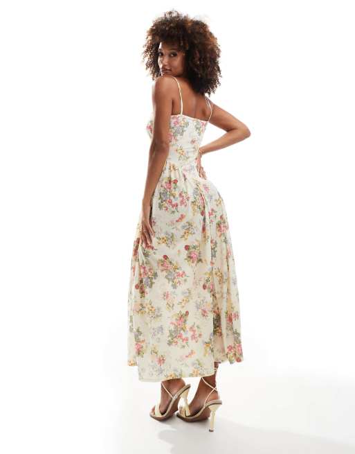 Yellow full skirt midi dress hotsell