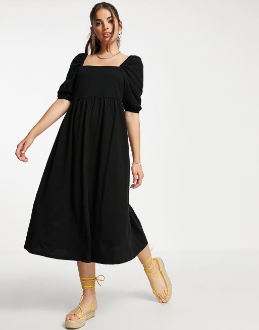 Puff Sleeve Square Neck Midi Dress