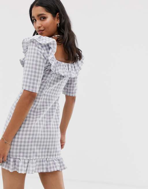 Square Neck Gingham Mini Dress