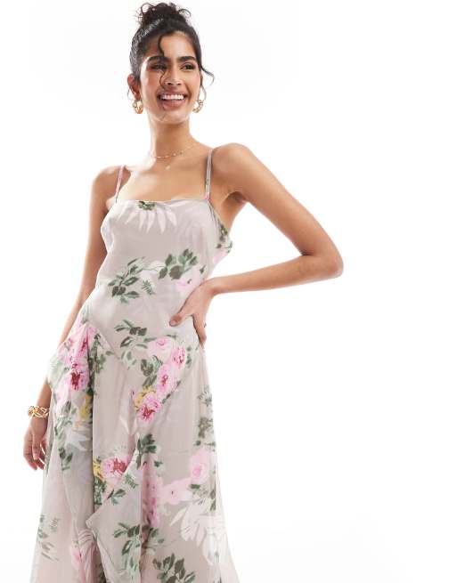 asos grey floral dress New Look chiffon midi dress in grey pattern – ASOS Sample Sale main image 1