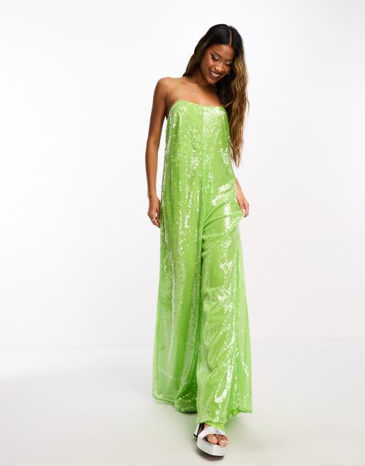 ASOS DESIGN square neck jumpsuit in green sequin ASOS