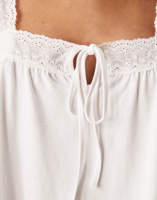 ASOS DESIGN square neck lace insert smock mini dress in white