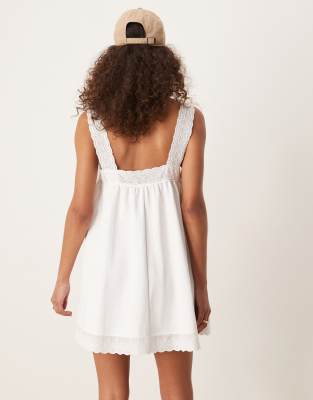 ASOS DESIGN square neck lace insert smock mini dress in white
