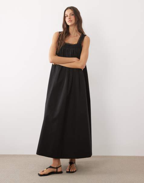 ASOS DESIGN square neck lace trim midaxi sundress in chocolate - view 1