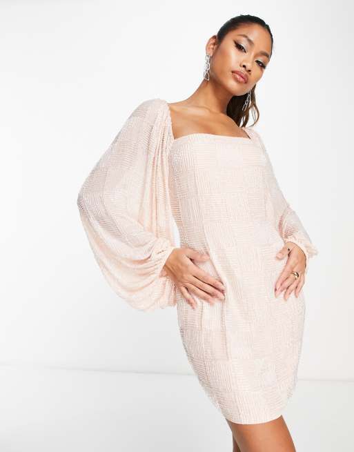 Asos design maxi dress in shop delicate linear sequin with long sleeves