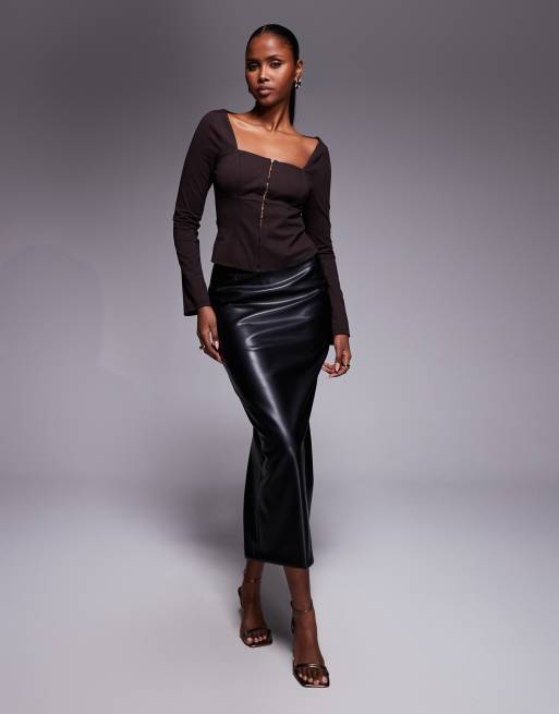 ASOS DESIGN square neck long sleeve corset top in chocolate, 2 of 4