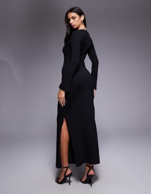 knee length dresses for ladies Alison Black Square-Neck A-Line Midi Dress – Club L London main image 1