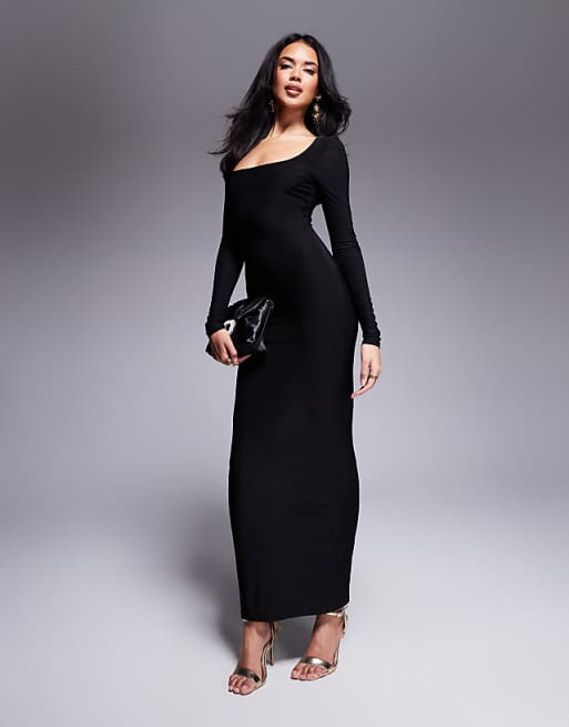 slim fit dress slacks Long Sleeve Rib Knit Mini Dress