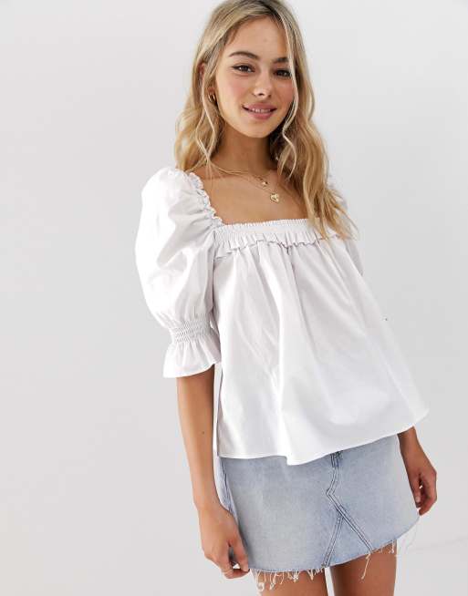 ASOS DESIGN square neck long sleeve top in cotton