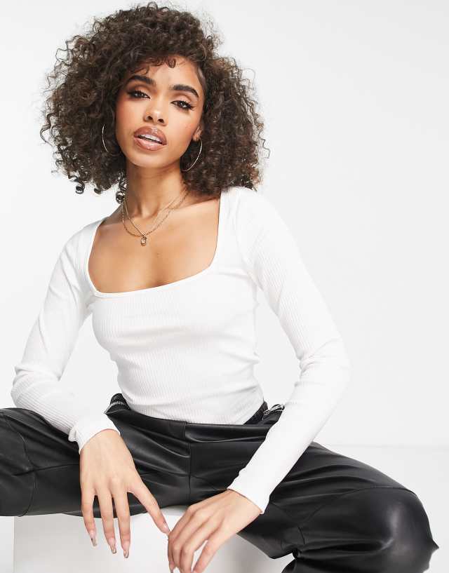 ASOS DESIGN square neck long sleeve top in white