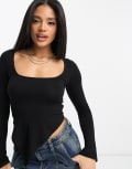 [ASOS DESIGN] ASOS DESIGN square neck long sleeve top with scarf hem in black 8 Black